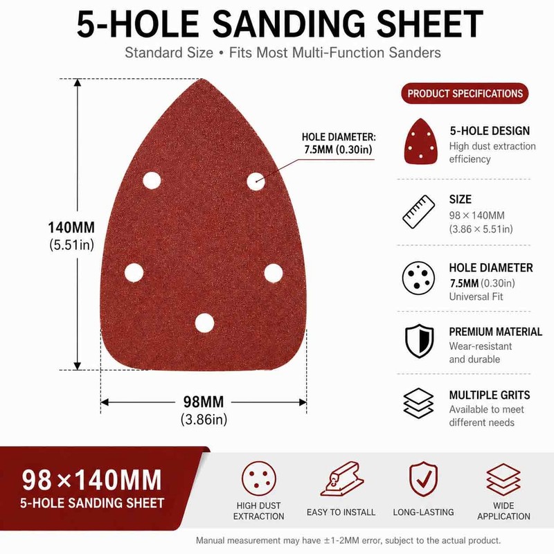 5 Hole Sanding Sheets Triangle Mouse Detail Sander Pads Sandpaper 40-2000 Grit gallery