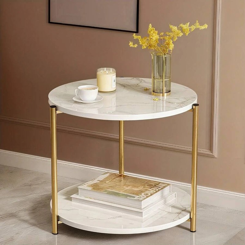 Double-Tier Round Side Table Minimalist Accent Indoor Outdoor gallery