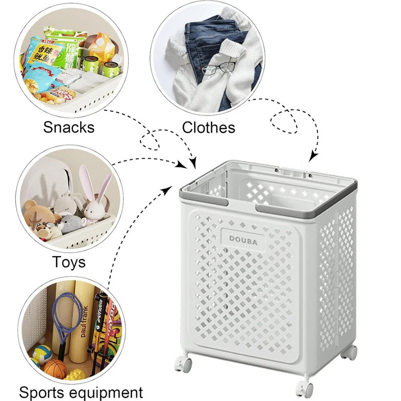 Collapsible Laundry Basket with Wheels & Handle Plastic Foldable Laundry Hamper gallery
