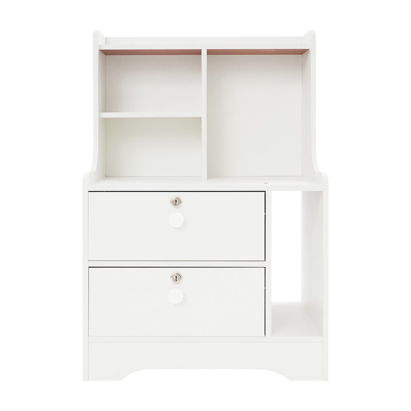 2 Drawers Side Table, White Storage Cabinet, Nightstand, Bedside Table W/ 4*Keys gallery