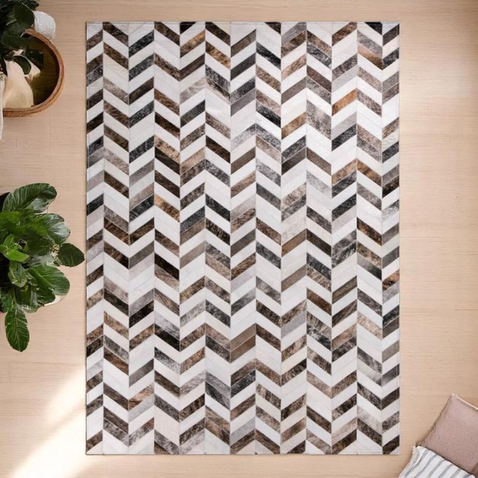 Luxury Patchwork Leather Rug Contemporary Chevron Home Carpet gallery