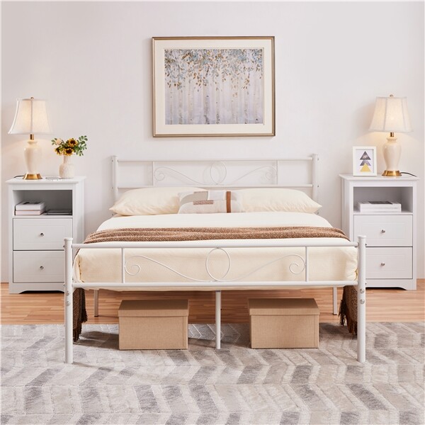 Bedside Table Nightstand with 2 Drawers and Open Shelf Wood Sofa Side End Table gallery