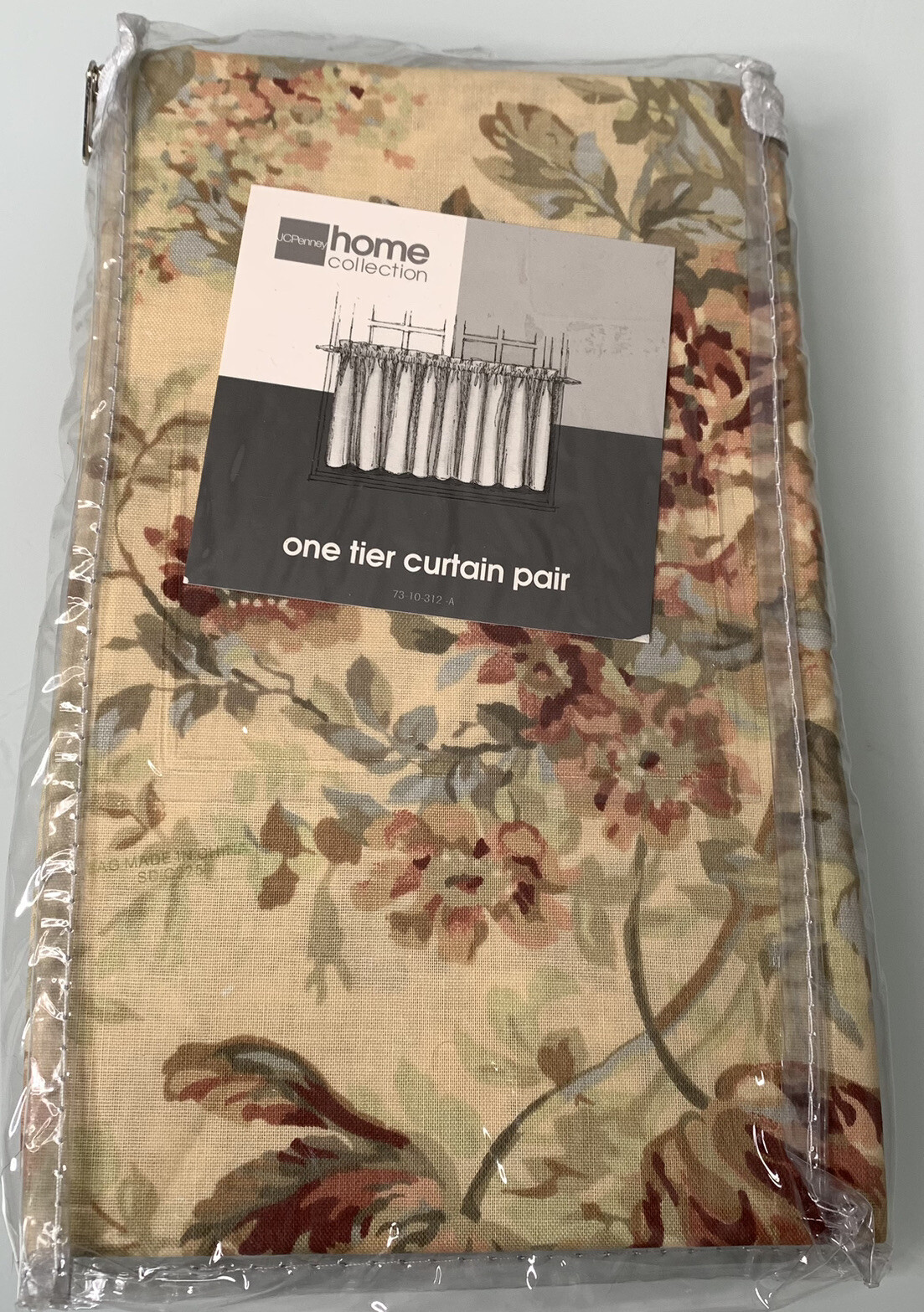 JC Penney Home Collection One Tier Curtain Pair Reese Floral Beige NIP New gallery
