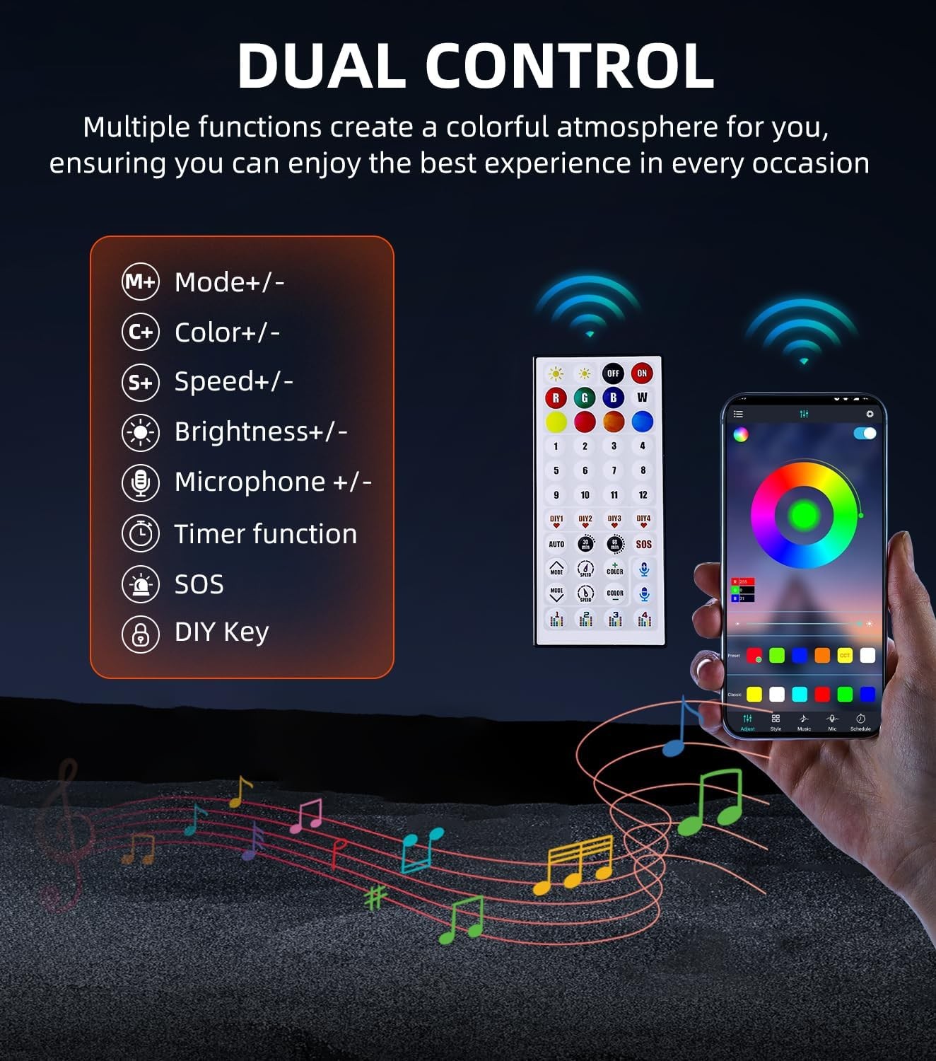 ZIMABLUE 2FT Fat Whip Lights 2PC App Remote RGB Chasing 3 Switchs gallery