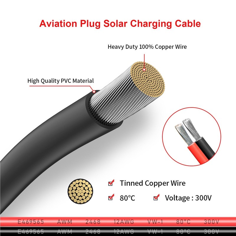 Aviation Plug to Solar Panel Cable, 12AWG 2FT Solar to Aviation Connector 12V... gallery
