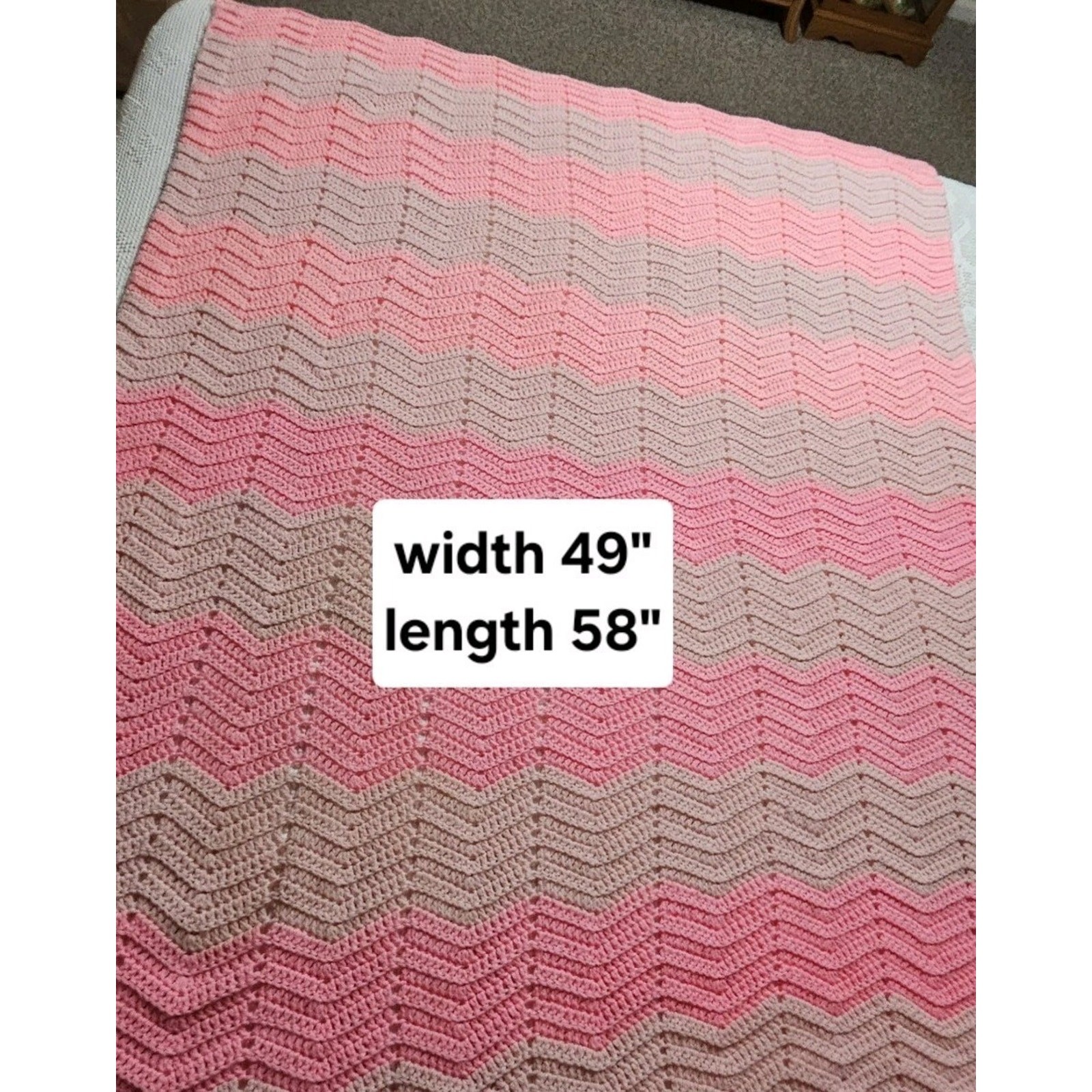 Crochet Handmade Afghan Throw Blanket Pink Ombre Chevron Stripe 58" X 49" gallery
