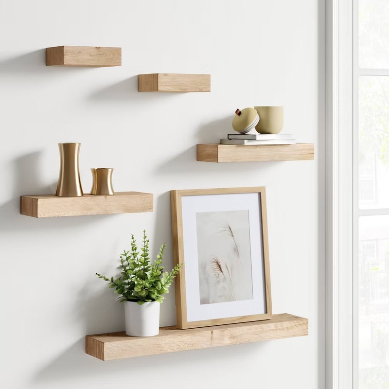 Threshold Modern 5 Shelves Wall Mounted Shelf Modular 5PC Storage Natural gallery
