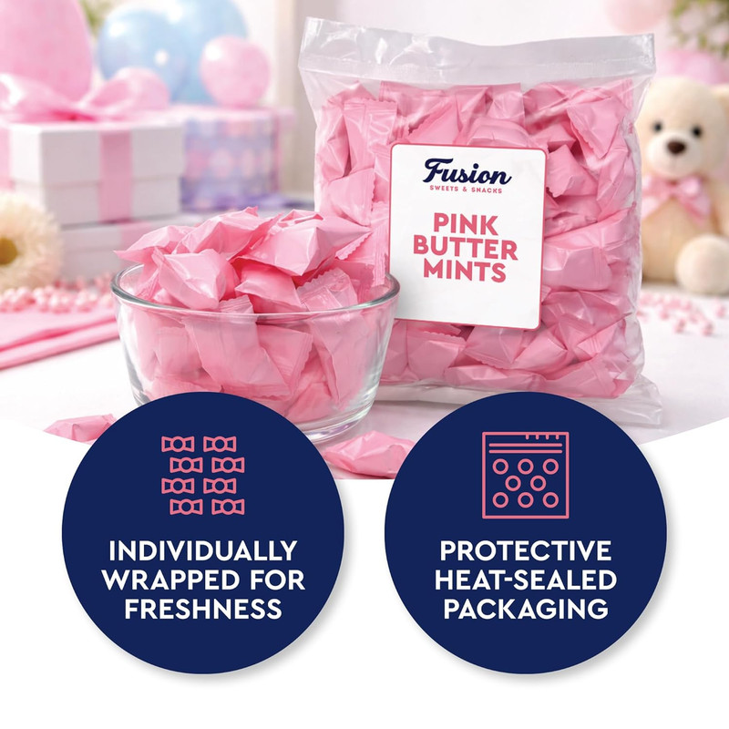 Pink Buttermints - 100 Count - Pink Candy for Baby Shower - Baby Shower Candy - gallery