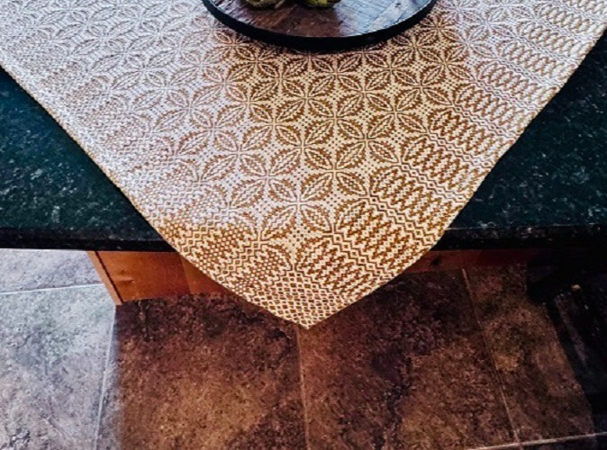 NEW PRIMITIVE TABLE SQUARE MUSTARD CREAM WOVEN 34" x 34" WICKFORD Farmhouse gallery