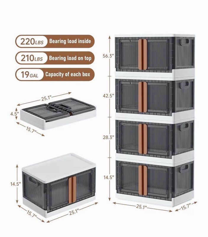 Stackable Foldable Plastic Storage Bin with Doors, 19 Gallon, White . SINGLE gallery