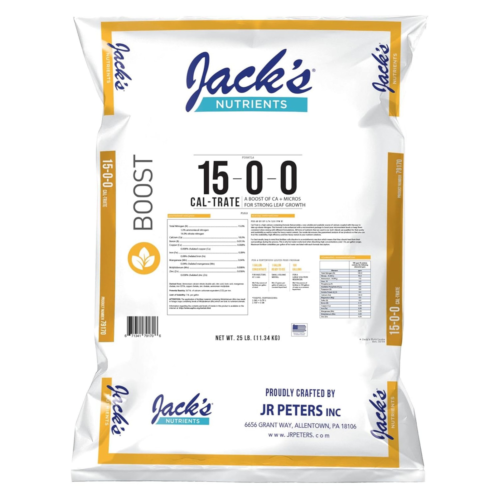 Jack’s Nutrients 15-0-0 Cal-Trate Water-Soluble Fertilizer, 25lbs gallery