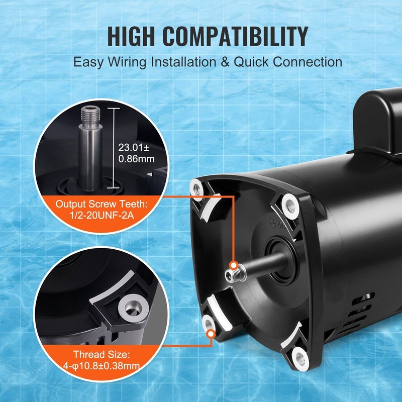 Pool Pump Motor 2HP, 56Y Frame, 230V, 3450RPM, Low-Noise 70dB, Steel Housing gallery