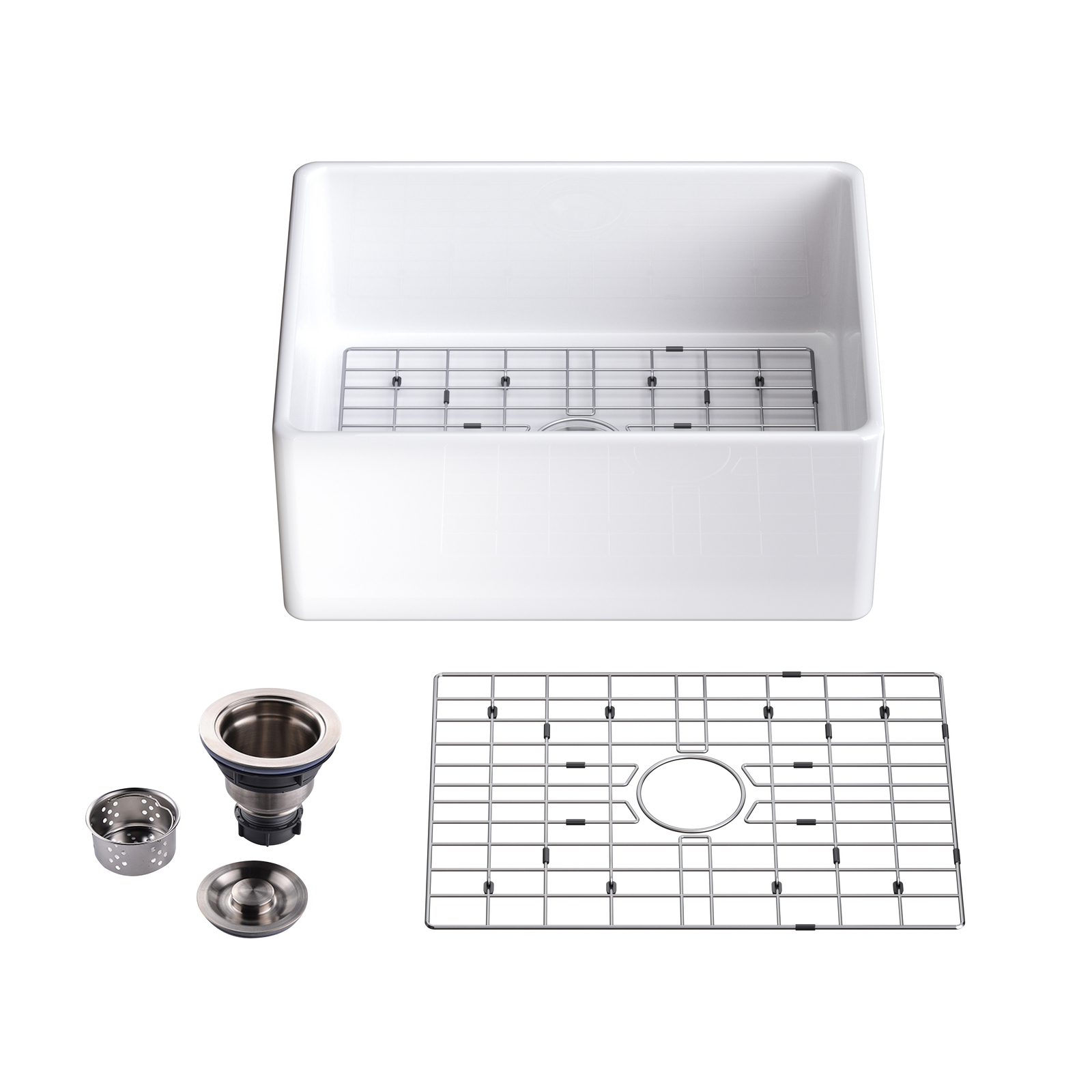 HOROW 24" Ceramic Farmhouse Apron Kitchen Sink Single Bowl W/ Grid Strainer gallery