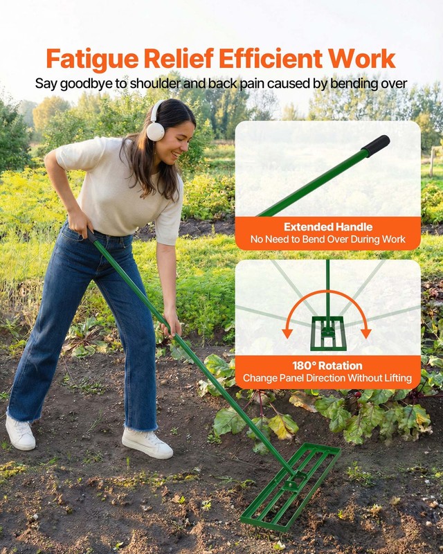 VEVOR Lawn Leveling Rake 36"x10" Level Lawn Tool with 78" Steel Extended Handle gallery