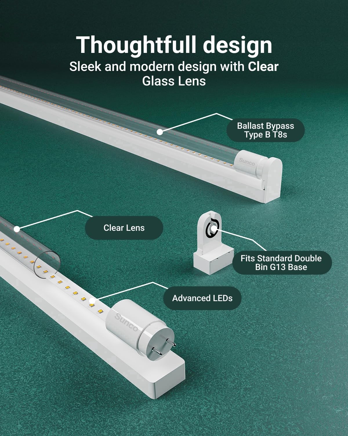 Sunco Lighting 50 Pack T8 LED 4FT Tube Light Bulbs Ballast Bypass , DLC 50 Pack gallery