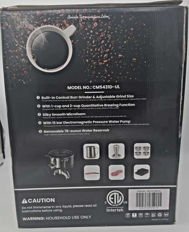 Electactic 15 Bar Espresso Machine Built-In Grinder Milk Frother Open Box gallery
