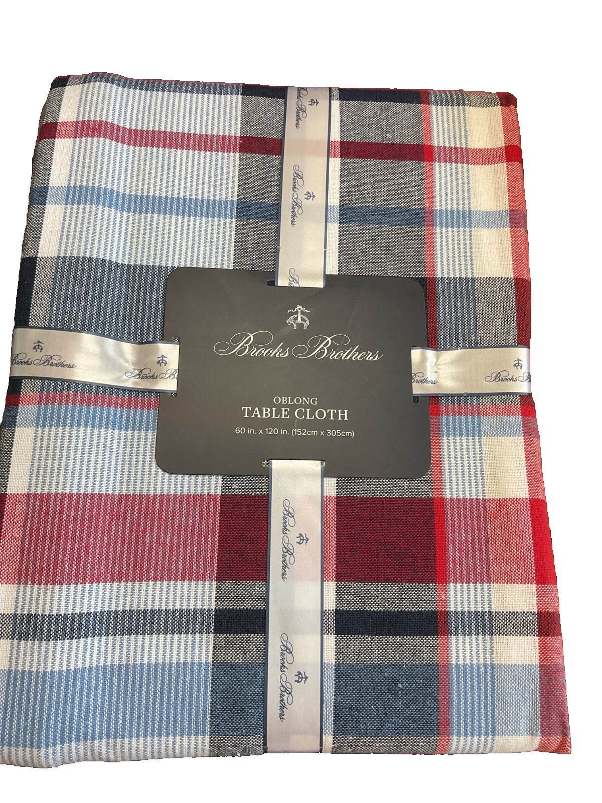 Brooks Brothers TABLECLOTH 60 x 120 Red White Blue PLAID COTTON POLYESTER NWT gallery