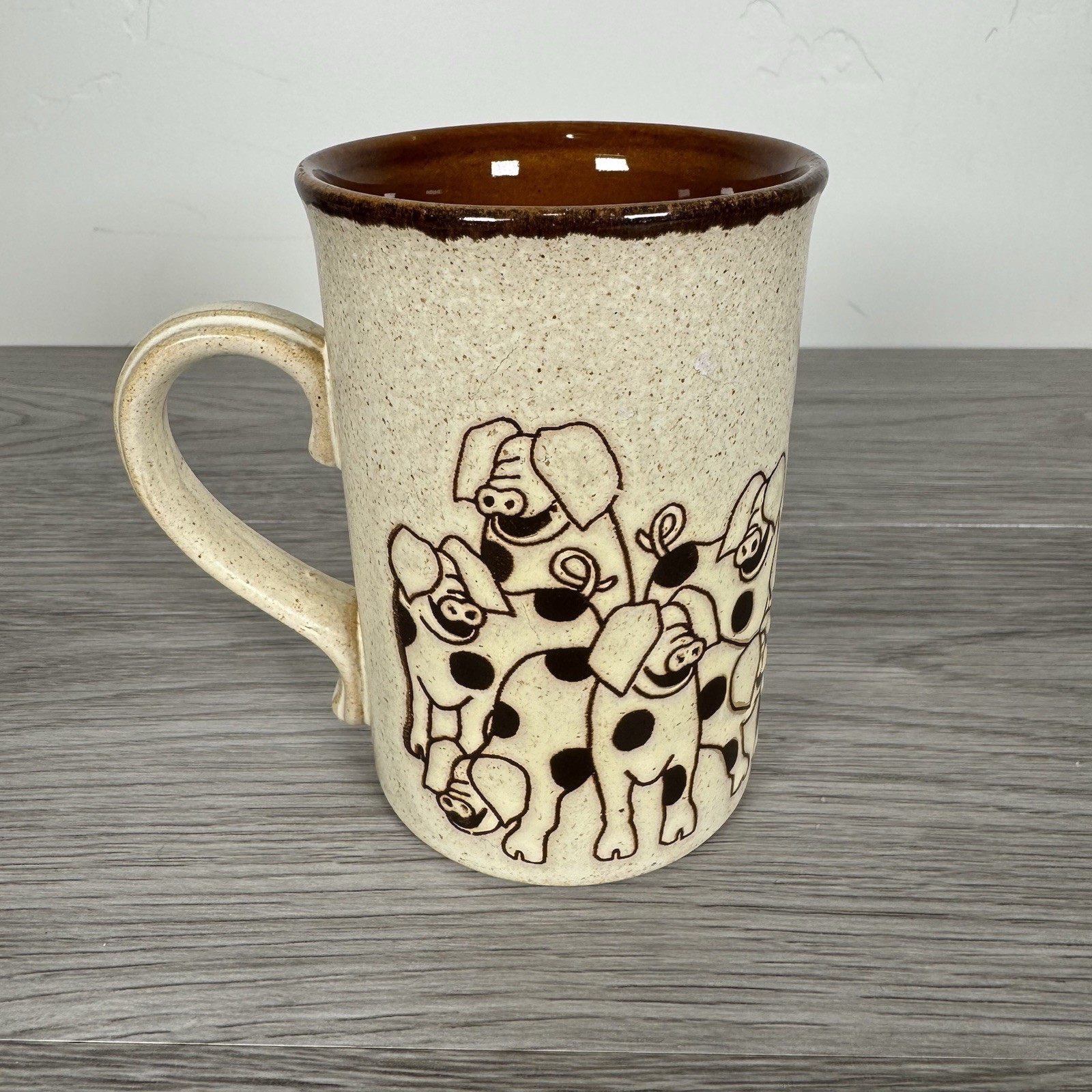 Nicholas John England Stoneware Coffee Mug Cup 4" Pigs 8 Ounces VTG "70's gallery