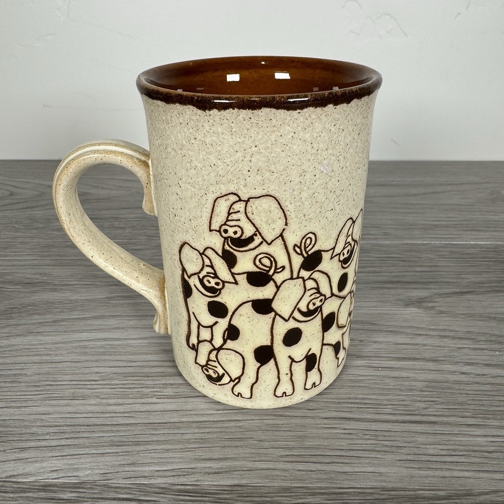 Nicholas John England Stoneware Coffee Mug Cup 4" Pigs 8 Ounces VTG "70's