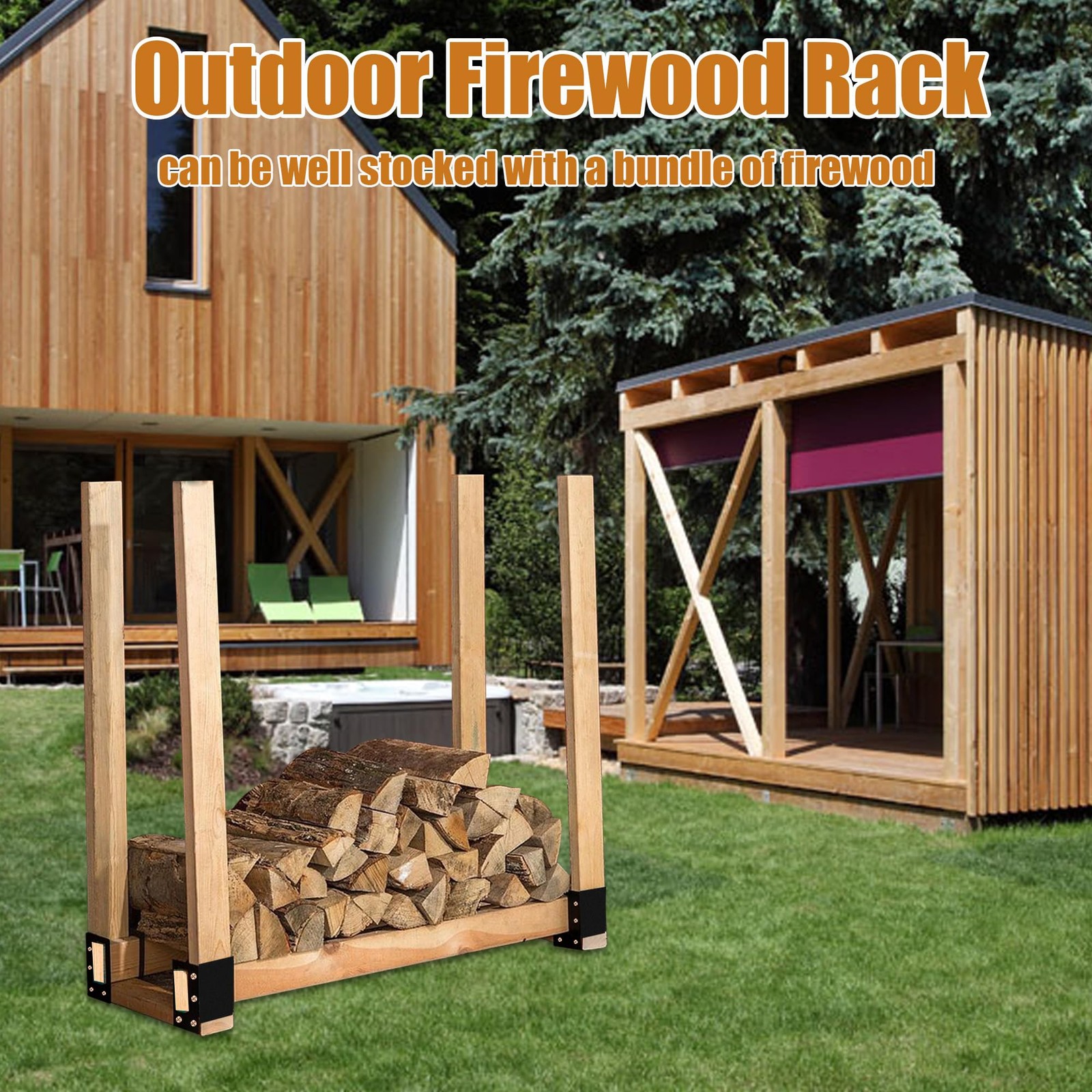 4 Pack Firewood Log Storage Rack Bracket,Indoor Outdoor Adjustable Heavy Duty gallery