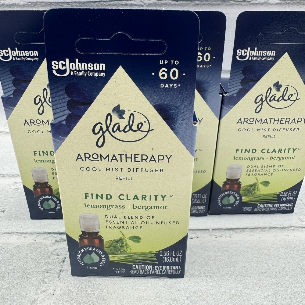 4 Pack Glade Aromatherapy Cool Mist Diffuser Refill Clarity Lemongrass Bergamot
