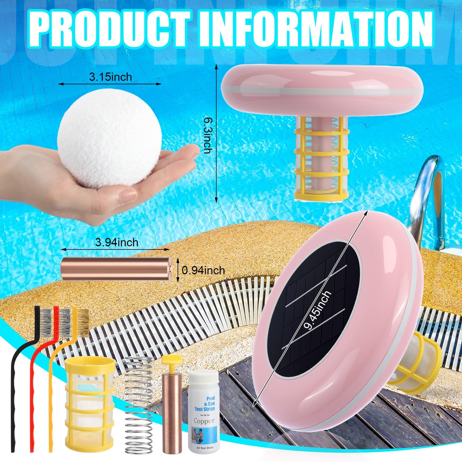 Solar Pool Ionizer Cleaner Automatic Floating Water Purifier Upgraded Copper ... gallery