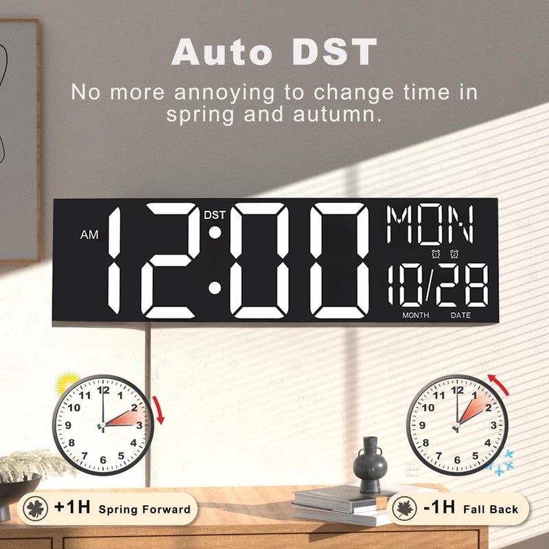 JALL 30" Large Digital Wall Mount Clock with Remote Control, White gallery