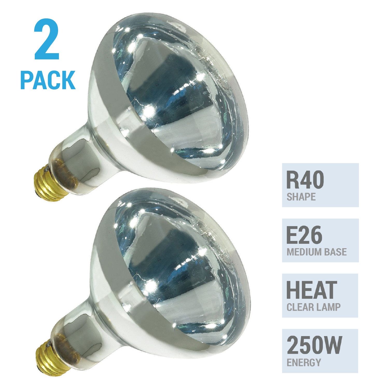2 Pack 250W Watt Infrared Brooder Chicken Coop Hen House Clear Heat Lamp R40 E26 gallery