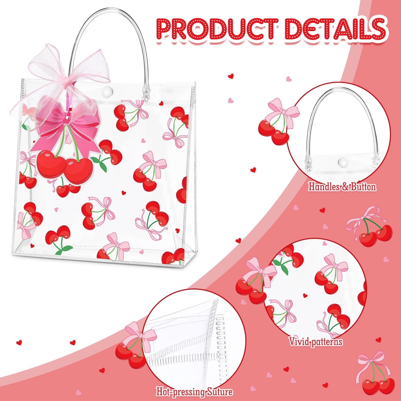 24 PCS Cherry Clear Gift Bags with Ribbon Transparent PVC Goodie Bags for Y2k gallery