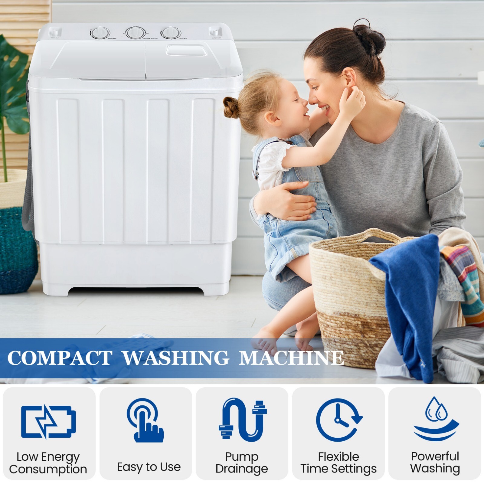 Portable Washing Machine, 30LBS Twin Tub Mini Compact Laundry Washer Combo Home~ gallery