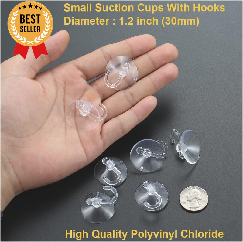 12 Pcs Small Suction Cups with Hooks 1.2 Inch Clear for Glass Window Wall Decor gallery