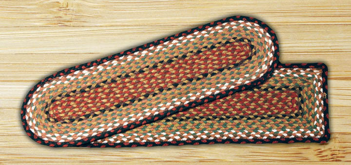 BRAIDED JUTE STAIR TREAD SETS. OVAL OR RECTANGLE. BURGUNDY/MUSTARD gallery
