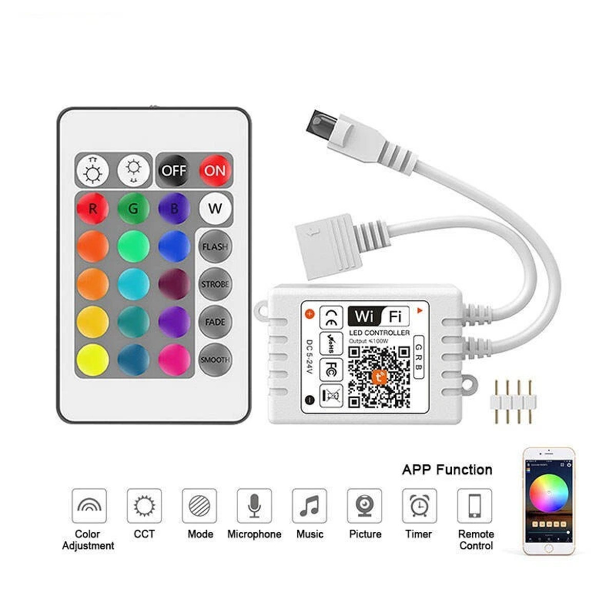 WiFi RGB LED Strip RF Controller 24Key Remote For DC12V-24V 5050 RGB LED lights gallery