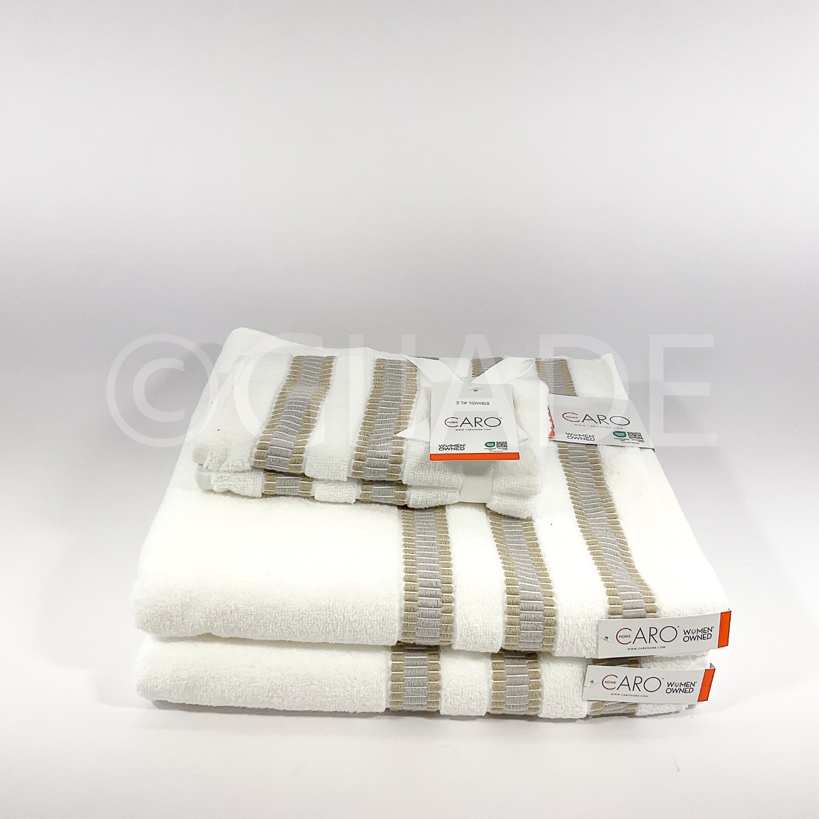 4Pcs Caro Quick Dry 2 Bath & 2 Fingertip Towels 100% Cotton White Gold Gray New gallery