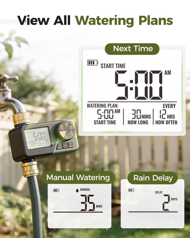 Diivoo IP66 Waterproof Brass Hose Timer, Programmable Sprinkler Timer with La... gallery