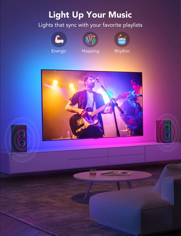 RGBIC Smart LED TV Backlight Strip Lights for 70-80" TVs, Bluetooth/Wi-Fi, Music gallery
