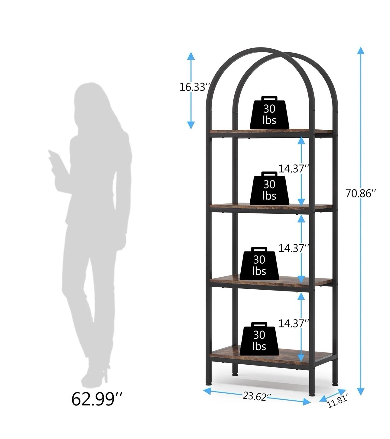 4-Tier / 5-Tier Bookshelf, Arched Bookcase Display Rack with Storage Shelves. gallery