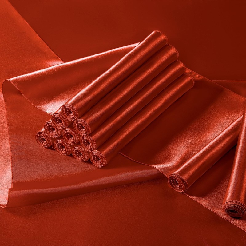 12 PCS Satin Rust Table Runner 12x108 Inch Bright Smooth Wedding Decoration gallery