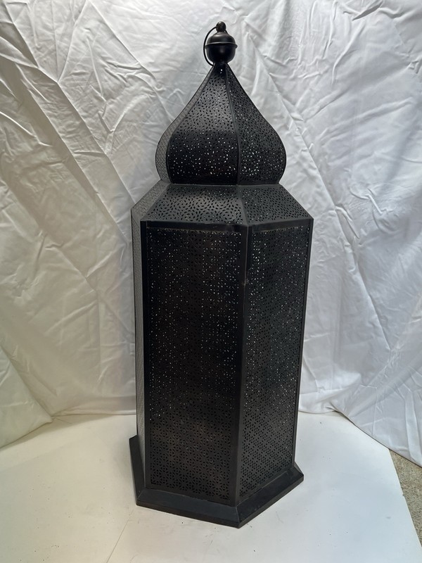 Large 30” Moroccan Floor/ Tabletop Lantern Pierced Metal Filigree Candle Holder gallery