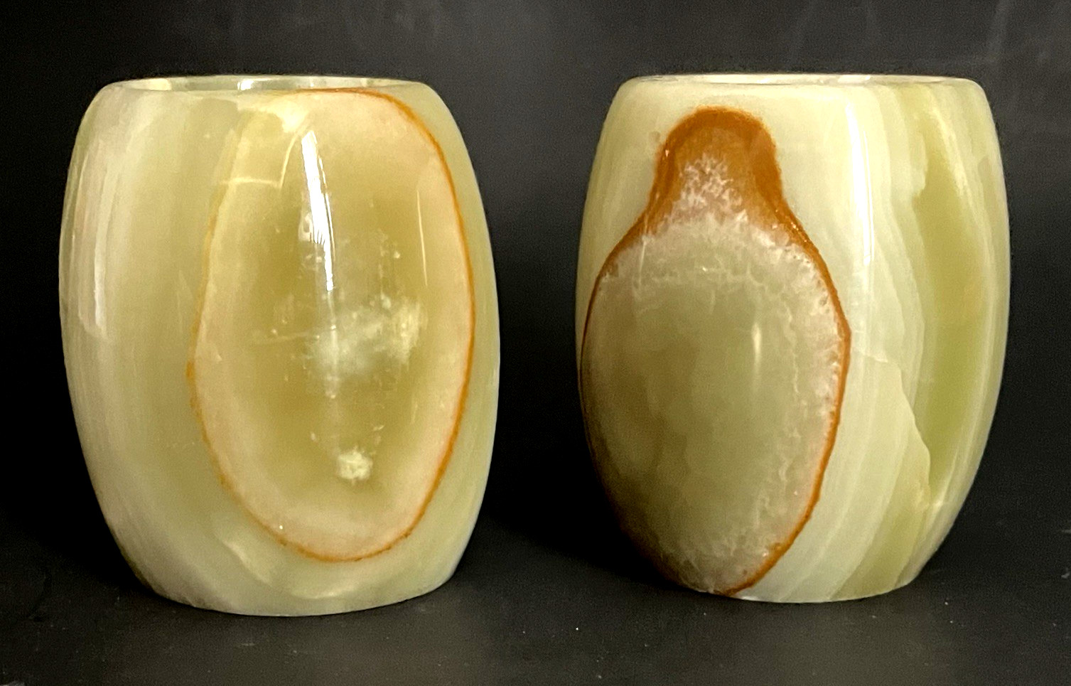 GREEN ONYX Stone Round Candle Holders SET OF 2 Green Brown 2x2" gallery
