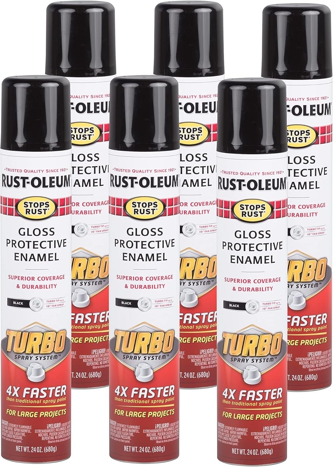 6 Pack 334128-6PK Stops Rust Turbo Spray Paint, 24 Oz, Gloss Black Paint gallery