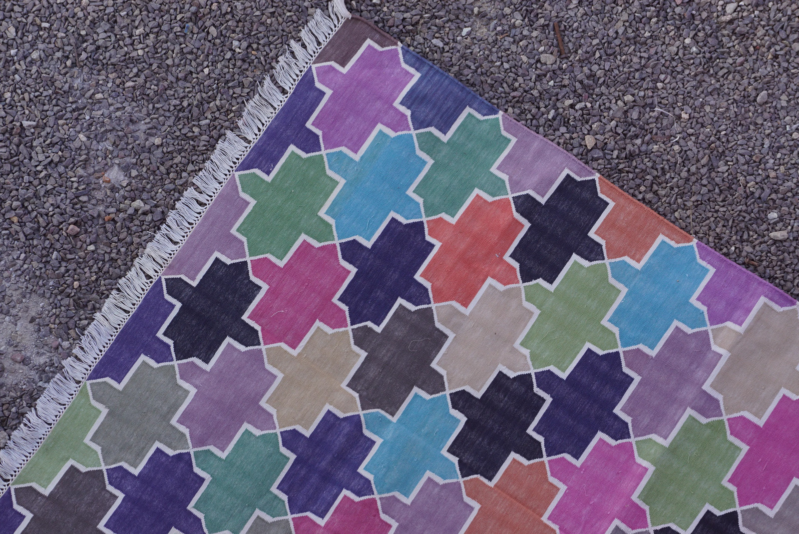 Rugmoda Cotton Multicolor Geometric Lattice 4x6 ft Area Rug for Living Room Rug gallery