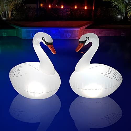 Floating Pool LightsPK, Waterproof Inflatable Swan Solar Pool Lights, Glow 2 gallery