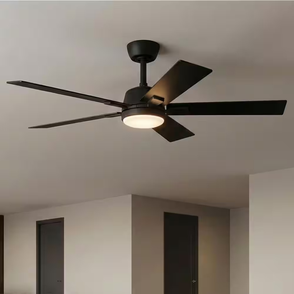 Verano 52 In. Matte Black Downrod Standard Ceiling Fan with 5-Blades, White Adju gallery