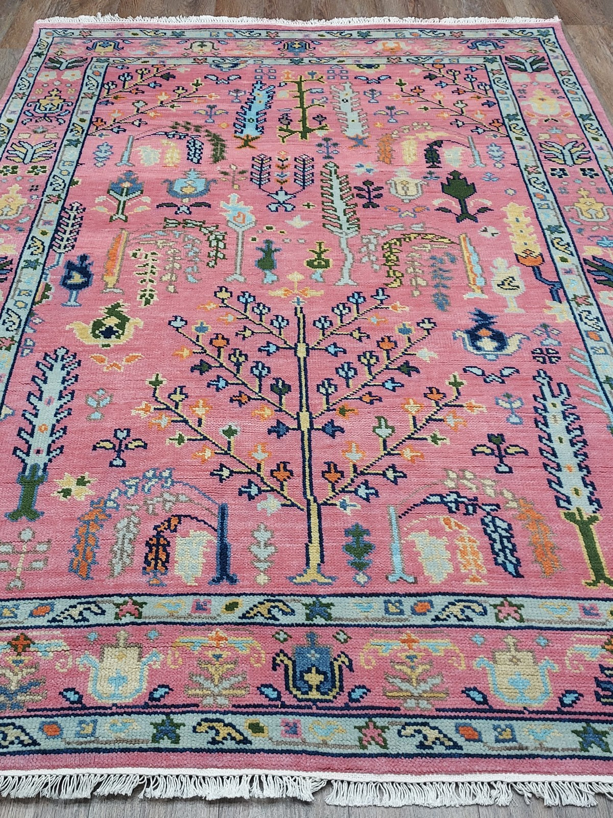 TURKISH OUSHAK RUG.MODERN MULTICOLORED AREA RUG 6x9 FT,HANDMADE BOHEMIAN RUG gallery