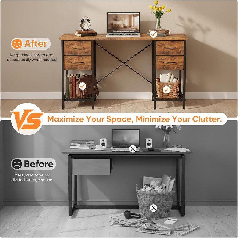 Computer Desk 47 55 Inch with 4 Drawers Home Office Table with Mesh Shelf Study gallery