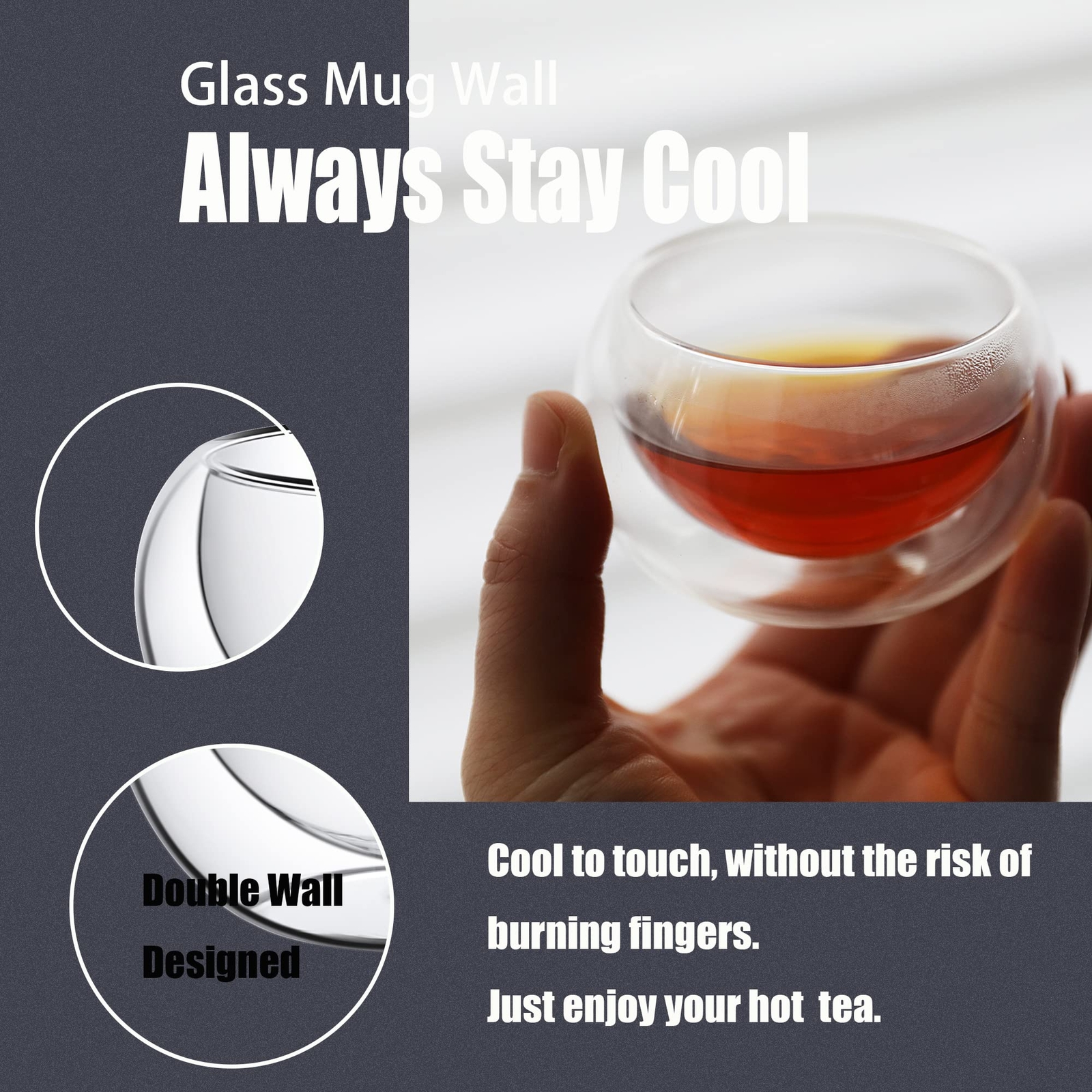 2.7oz. 80ml Tea Cups Double Wall Borosilicate Glass Tea Cups Espresso Cups He... gallery