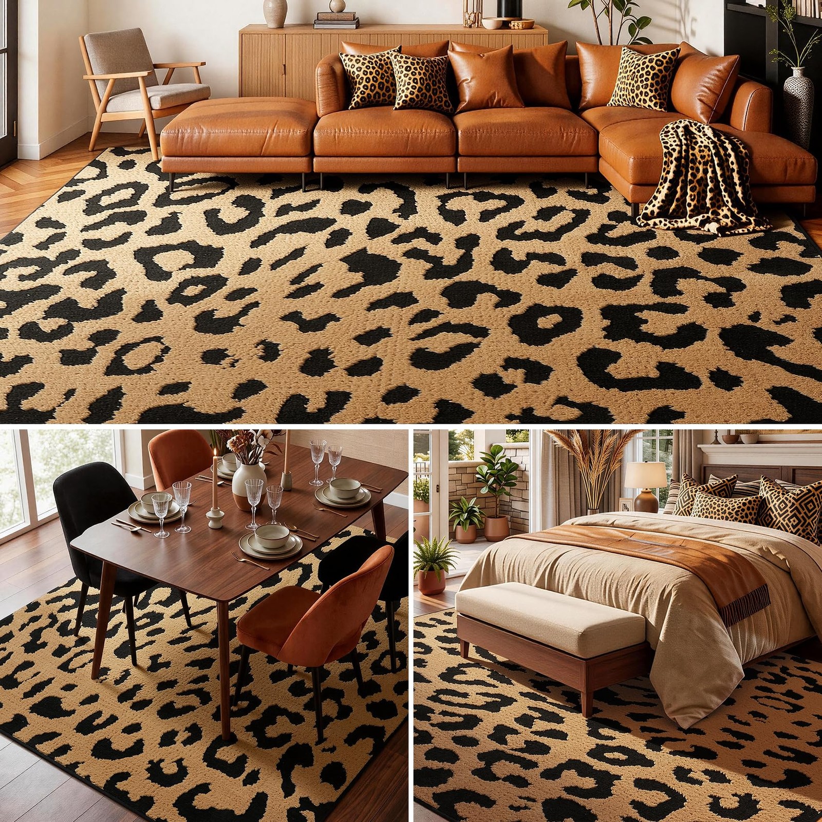 Area Rug 6 x 9 Leopard Washable High Low Pile Plush Non Slip YIHOUSE Rugs Soft gallery