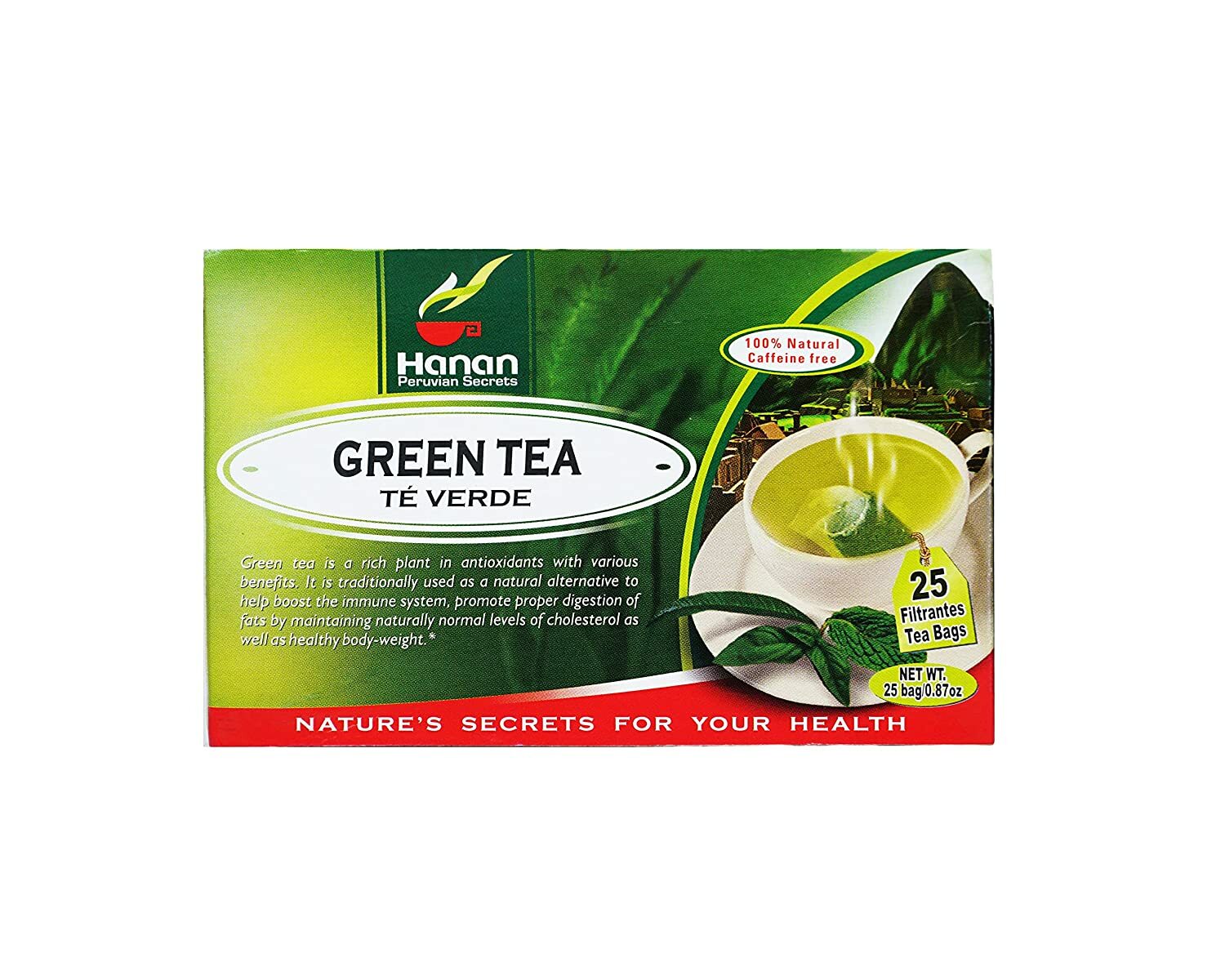 Hanan Peruvian Secrets Te Verde| 100% Natural Green Tea | 25 Tea Bags| Aids in M gallery