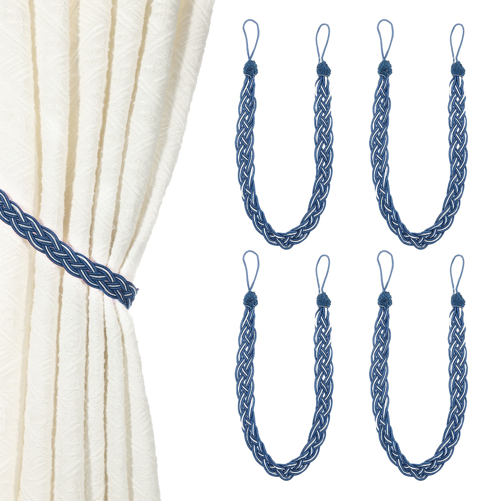 4Pcs Curtain Tiebacks 56cm/22" Braided Drapery Holdback Dark Blue gallery